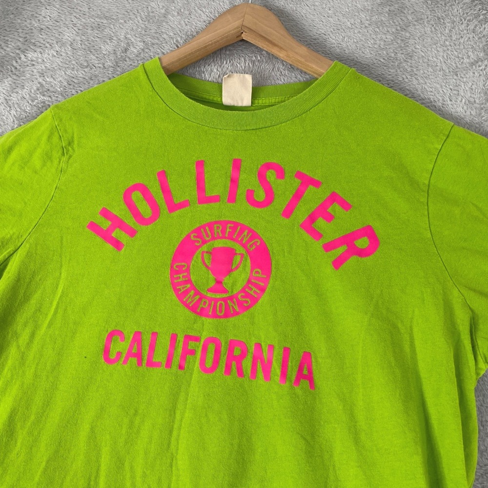 Hollister Surfing Championship Shirt Mens XL Green Pink Y2K California Neon
